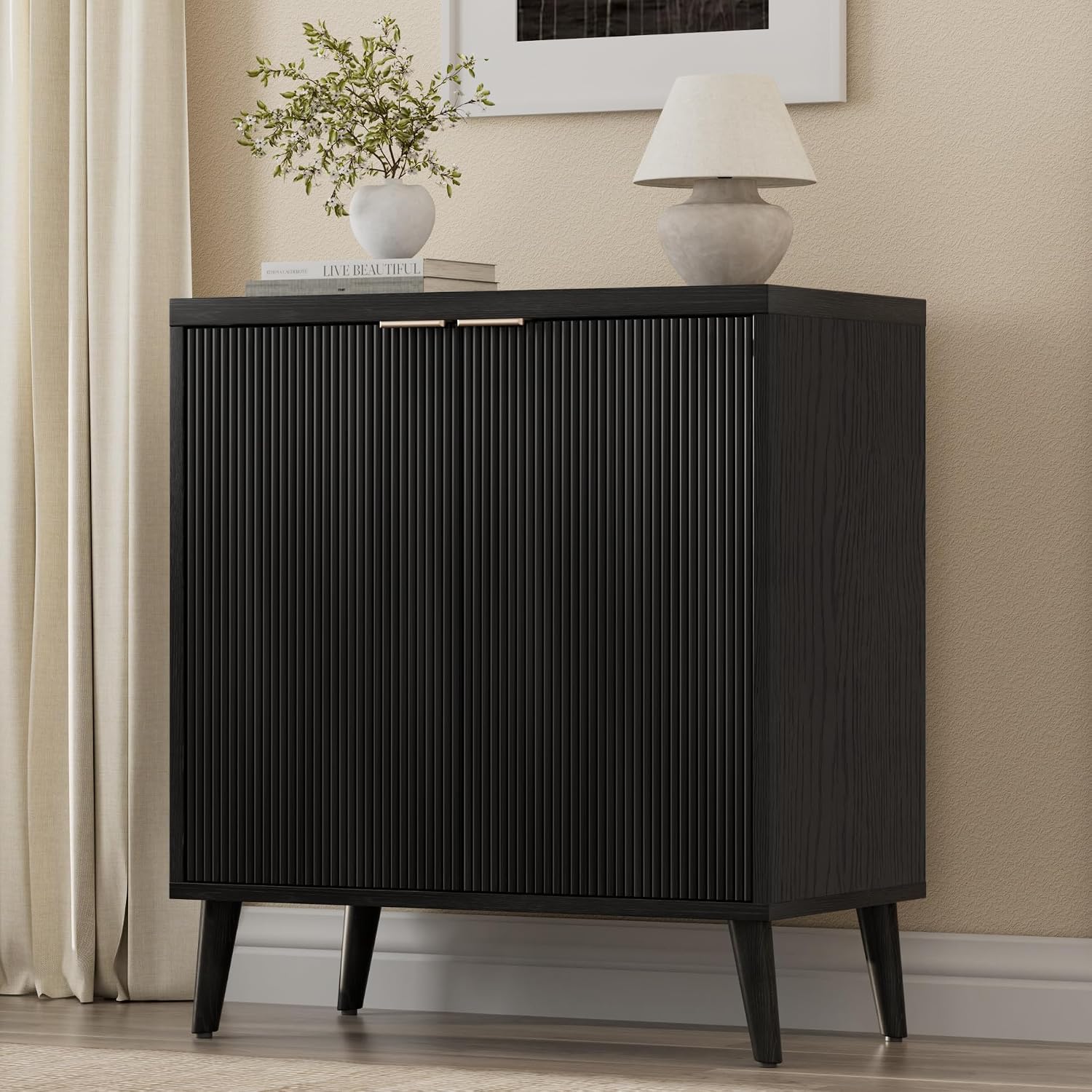 Kitchen Gadgets Organizer - Fluted Buffet Cabinet With Storage Modern