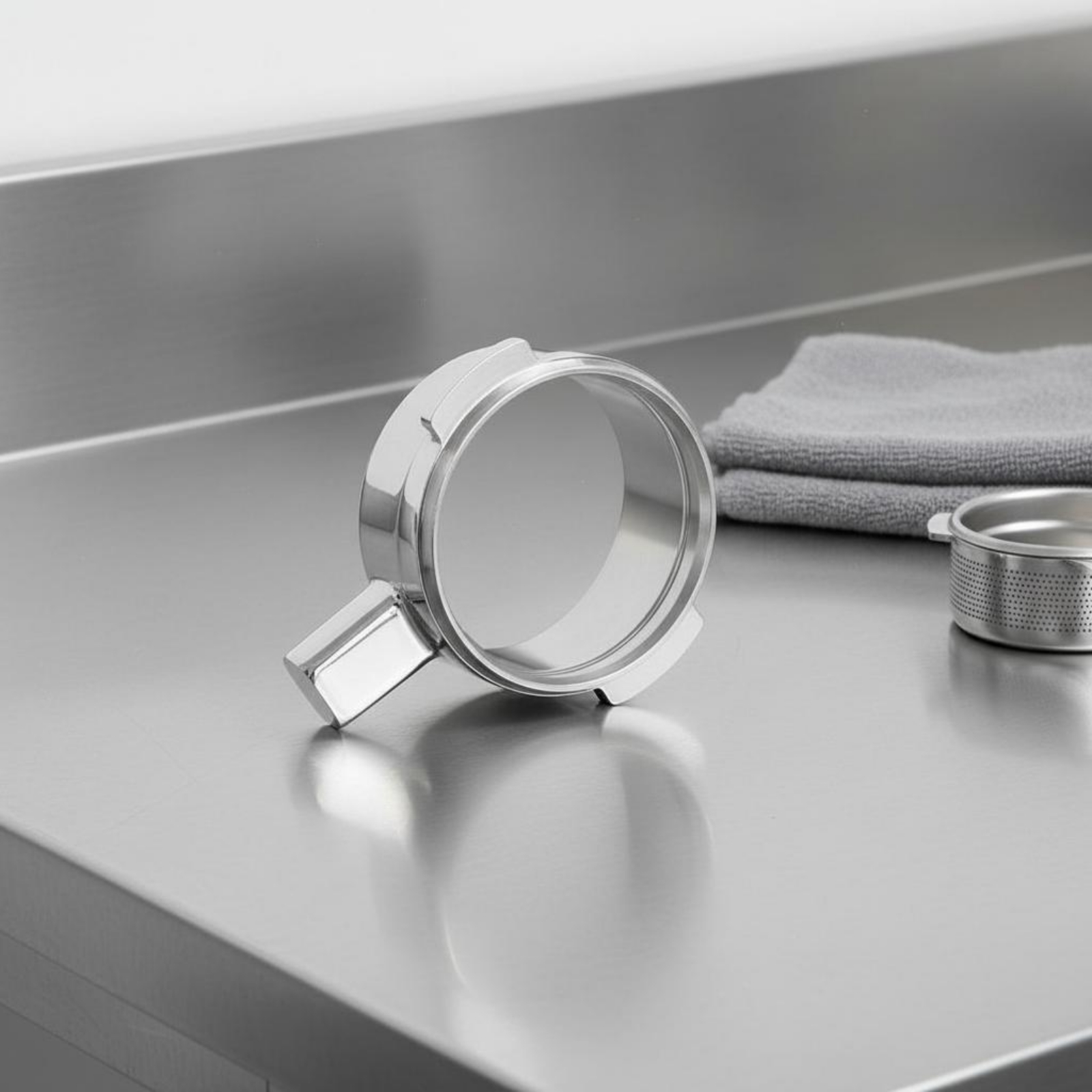 Stainless Steel Strainer - Bottomless Portafilter Head Finely Polished Uncovered