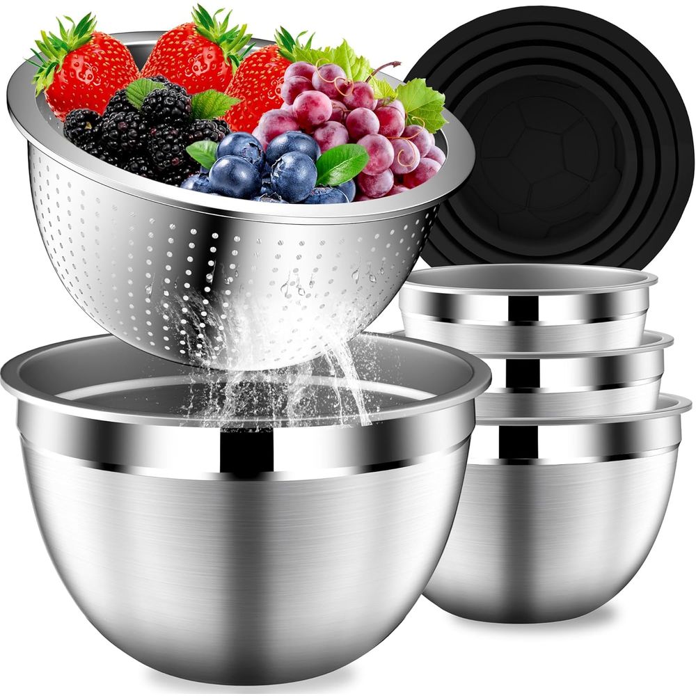Mixing Bowls with Lids Set, St - Stainless Steel Strainer 评论和价格