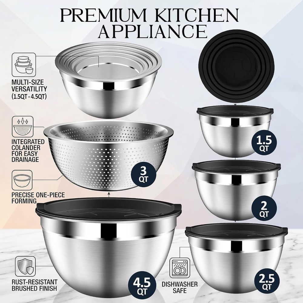 Mixing Bowls with Lids Set, St - Stainless Steel Strainer 评论和价格