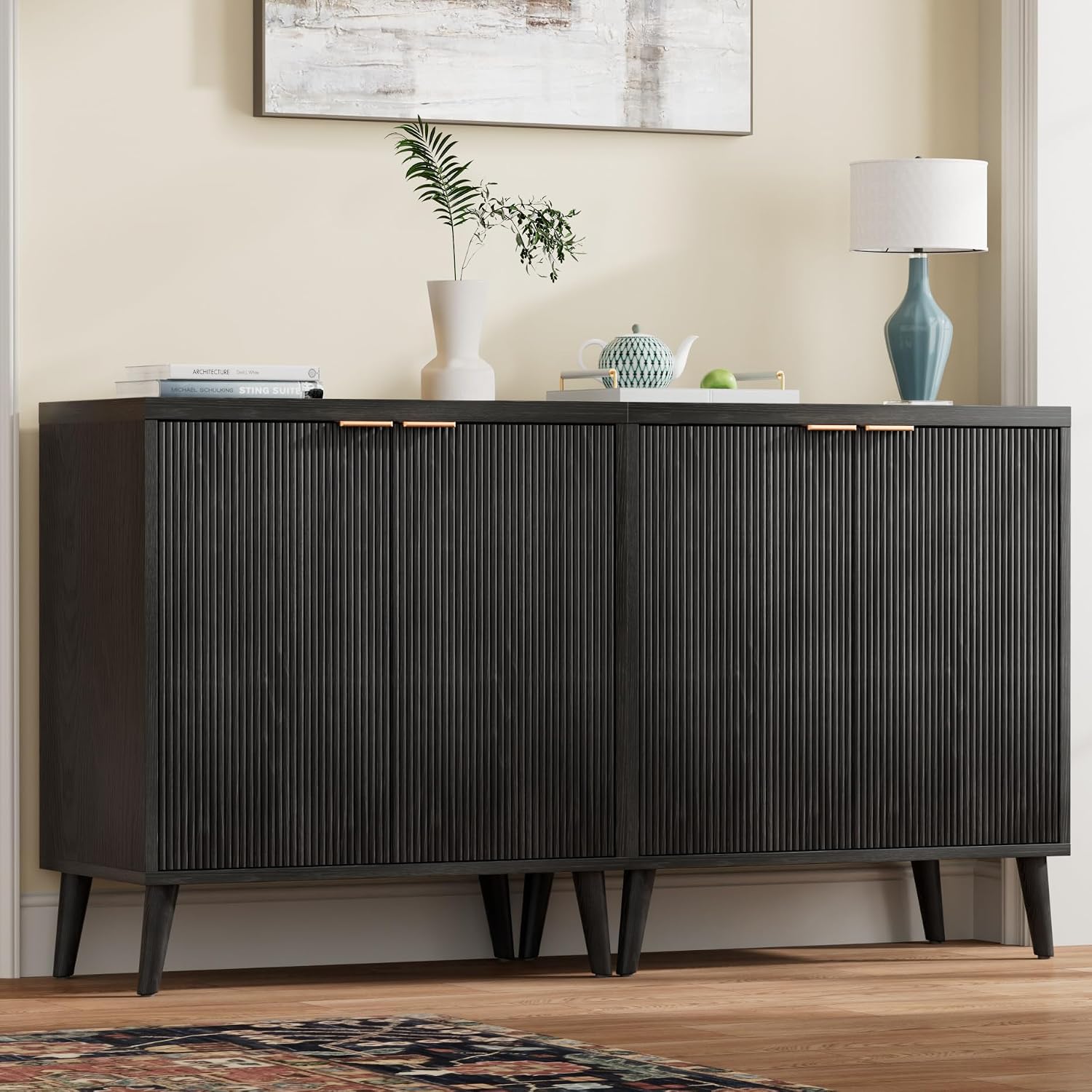 Fluted Buffet Cabinet With Sto - Kitchen Gadgets Organizer 评论和价格